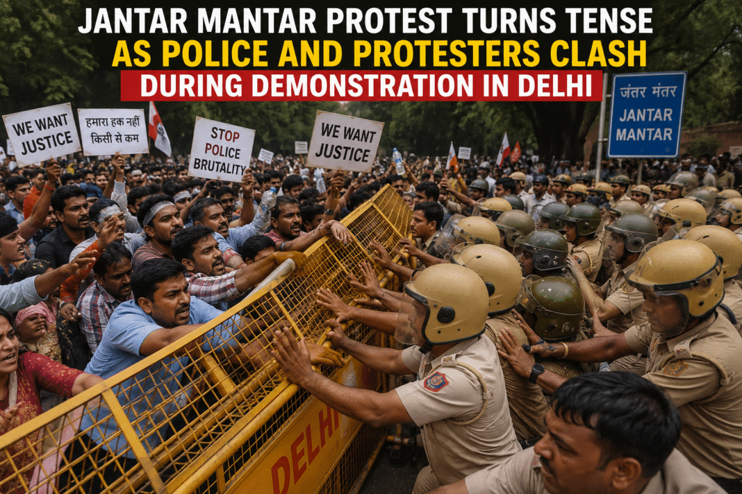 Jantar Mantar Protest Turns Tense as Police and Protesters Clash During Demonstration in Delhi